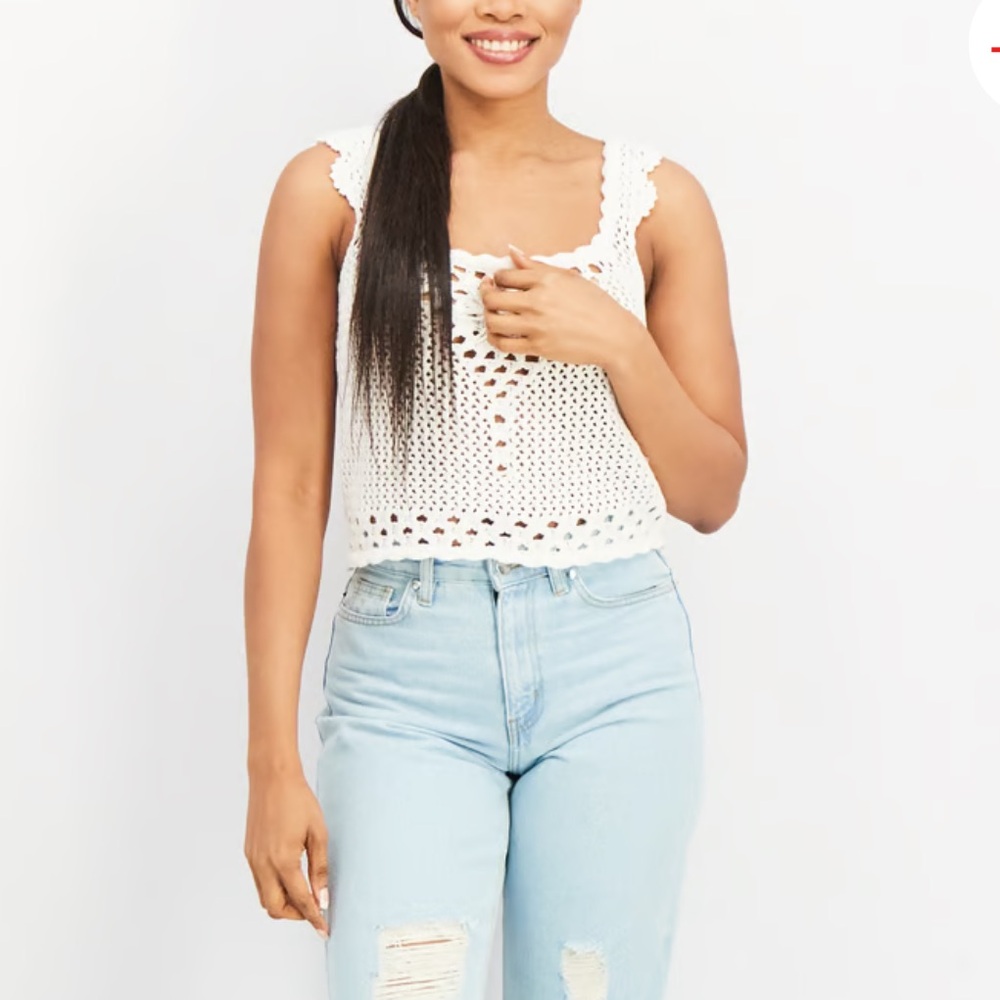 Aqua Crochet Open Weave Cropped Top White Large - Picture 3 of 12